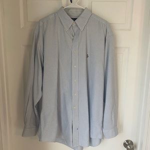 Men's vintage Ralph Lauren polo button down blue and white stripe GUC 17x35 🏇